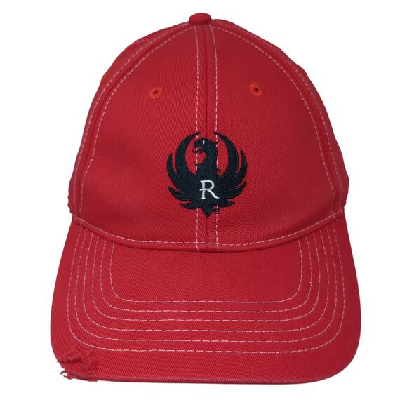 Ruger Strapback Baseball Cap Red One Size Adjustable Embroidered Distressed - Picture 1 of 8
